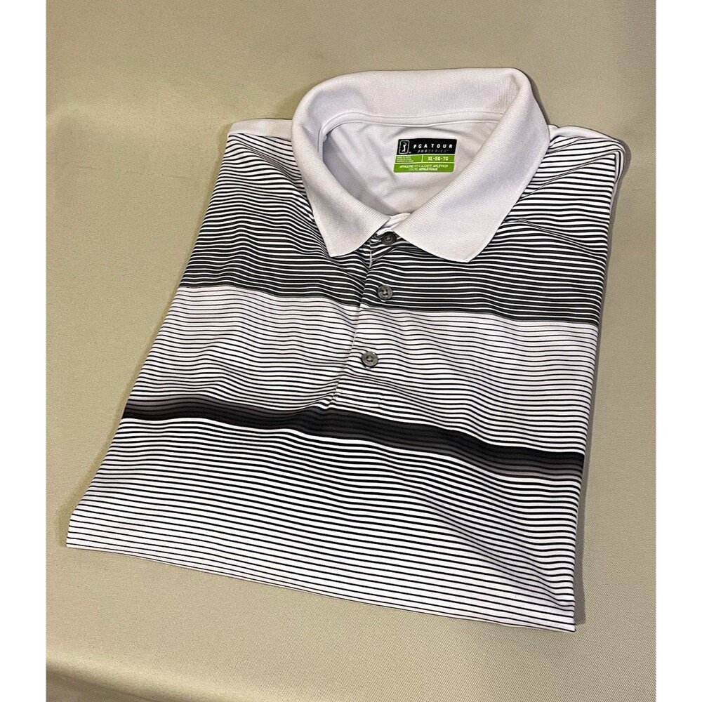 PGA TOUR Pro Series Men's Polo Shirt XL Regular Athletic Fit Striped White
